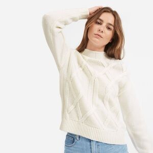 Everlane The Cable Mockneck 100% Wool Sweater in Cream - S